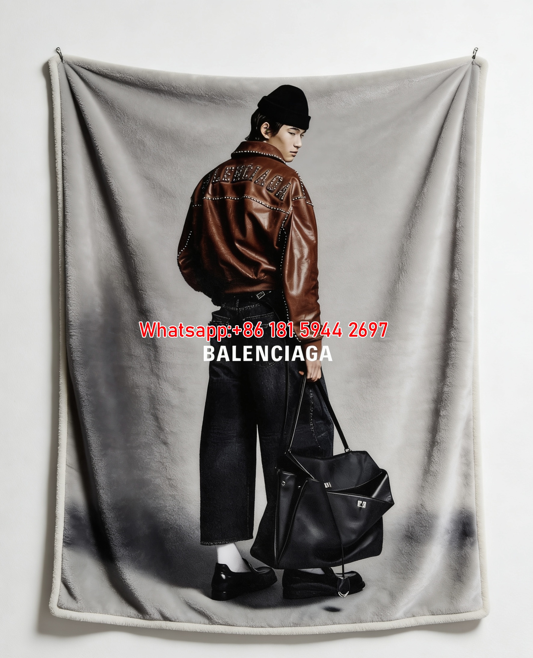 Balenciaga Leather Jacket Print Fleece Throw Blanket BA443